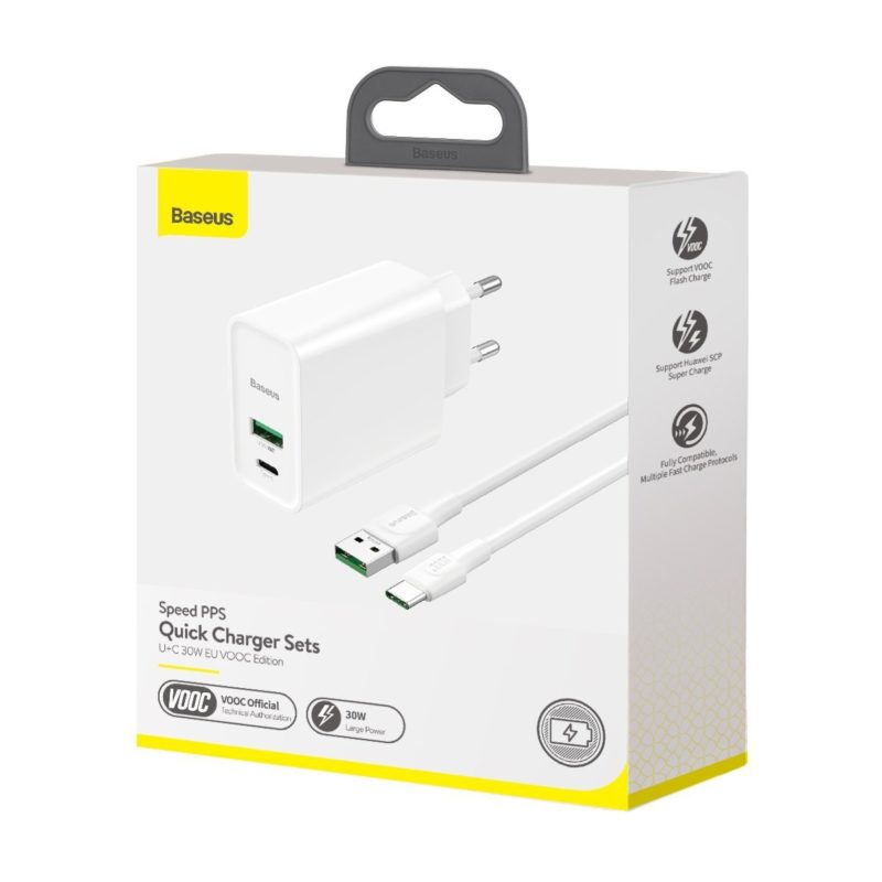 Baseus Speed PPS Quick Charger C A 30W EU VOOC Edition With 1m 5A U C Flash Cable White 18448 4