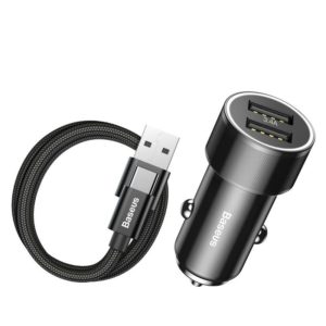 Car Charger Baseus Small Screw USB C Cable 2xUSB 3 4A Black 15283 1